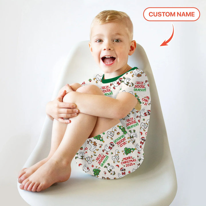 Custom Name "Silly Goose" Two Piece Short Sleeve Shorts Pajama Set , Custom Name "Silly Goose" Two Piece Short Sleeve Shorts Pajama Set - 12-18M