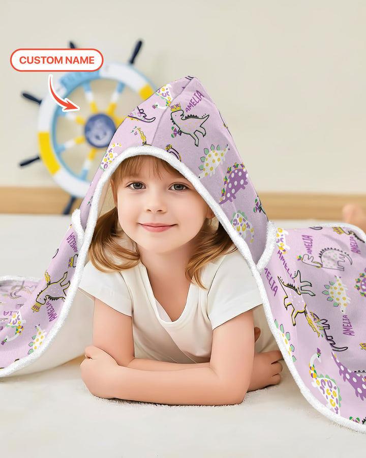 Custom Name Mardi Gras Saurus Wearable Hooded Blanket