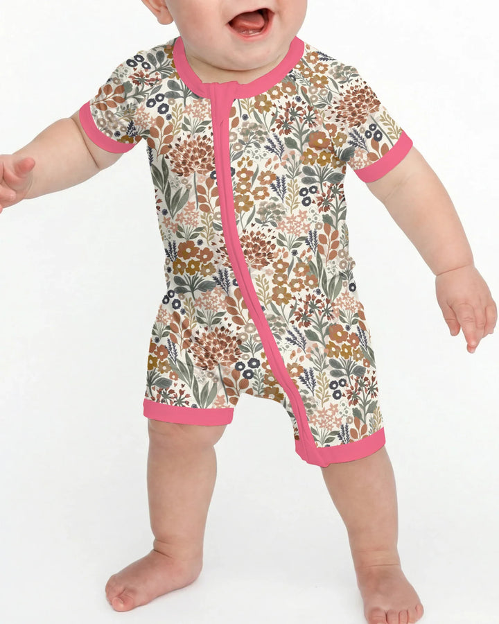 Autumn Meadow Botanicals Pijama corto de bambú con cremallera