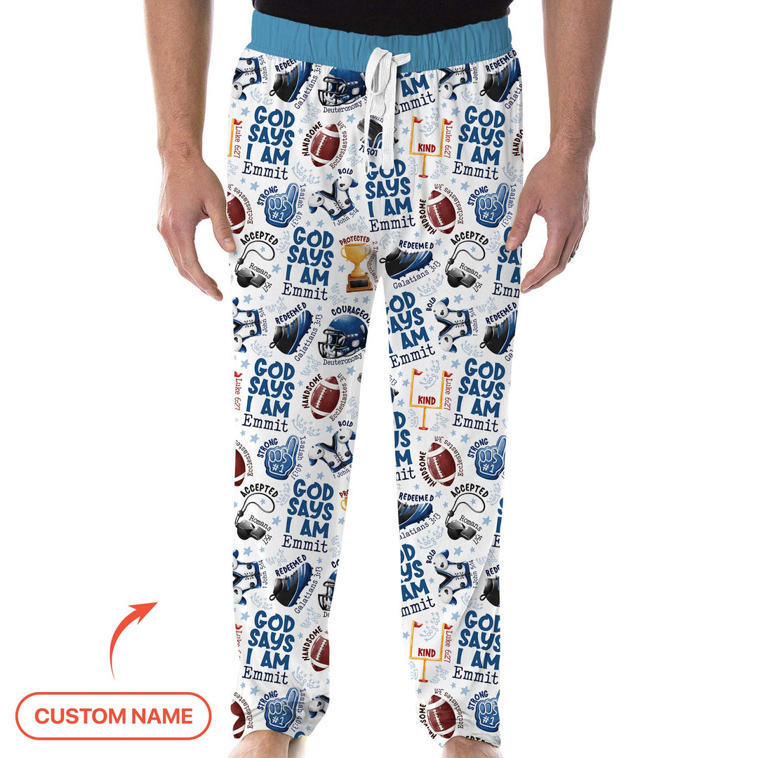 God Says I Am Touch Down Time Custom Name Men's Pajama Set