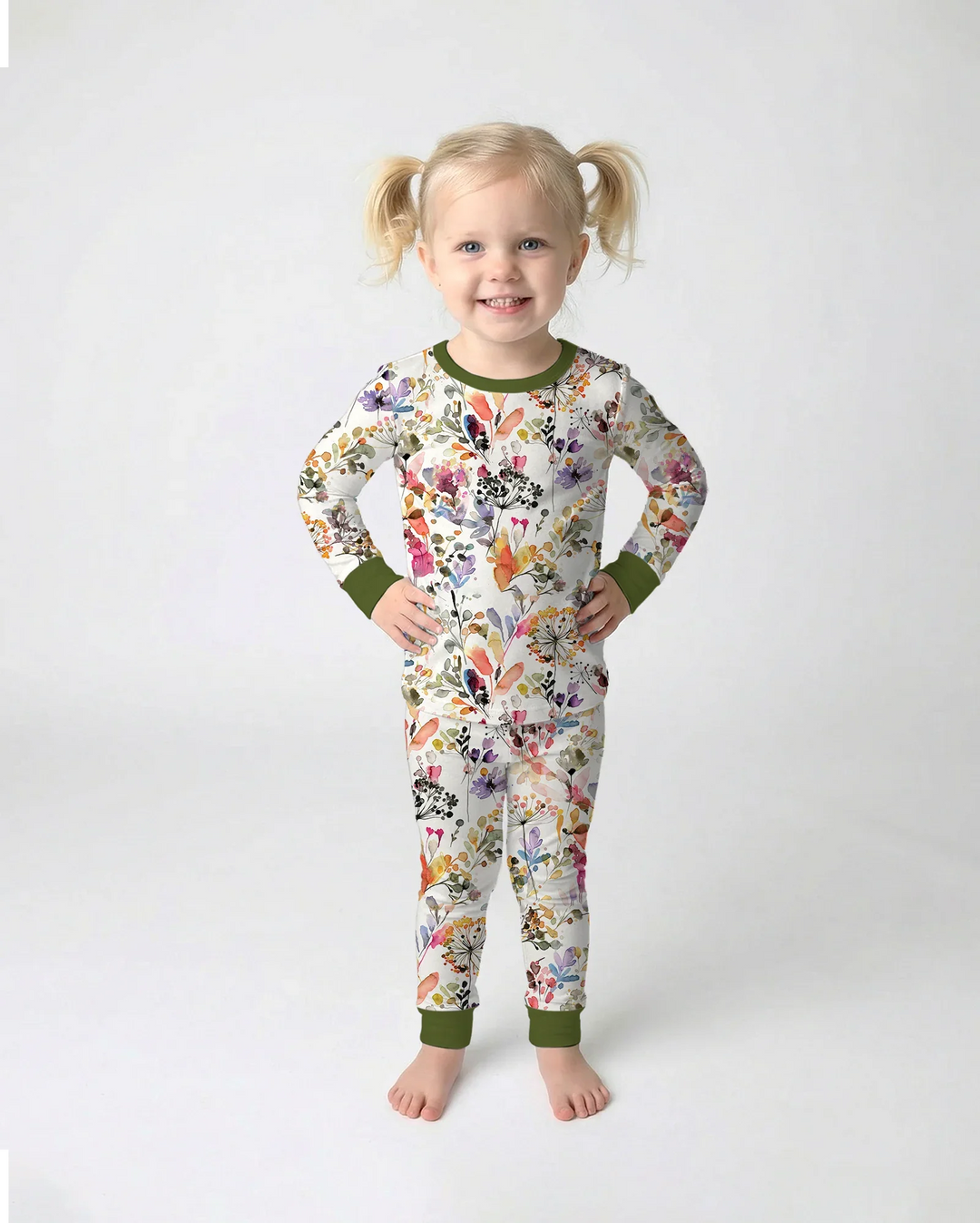 Conjunto de pijama de dos piezas de manga larga de bambú Autumn Meadow Botanicals