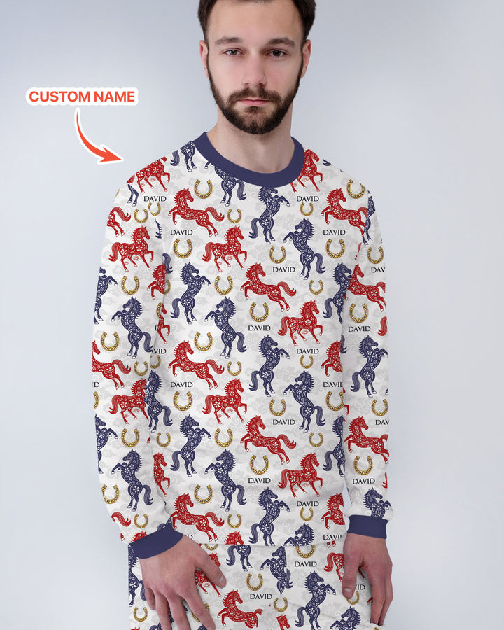 Custom Name Chinoiserie Horses Men's Pajama Set
