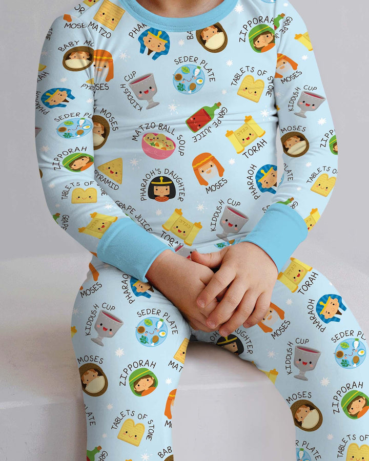 Cute Passover Characters Two Piece Long Sleeve Pajama Set