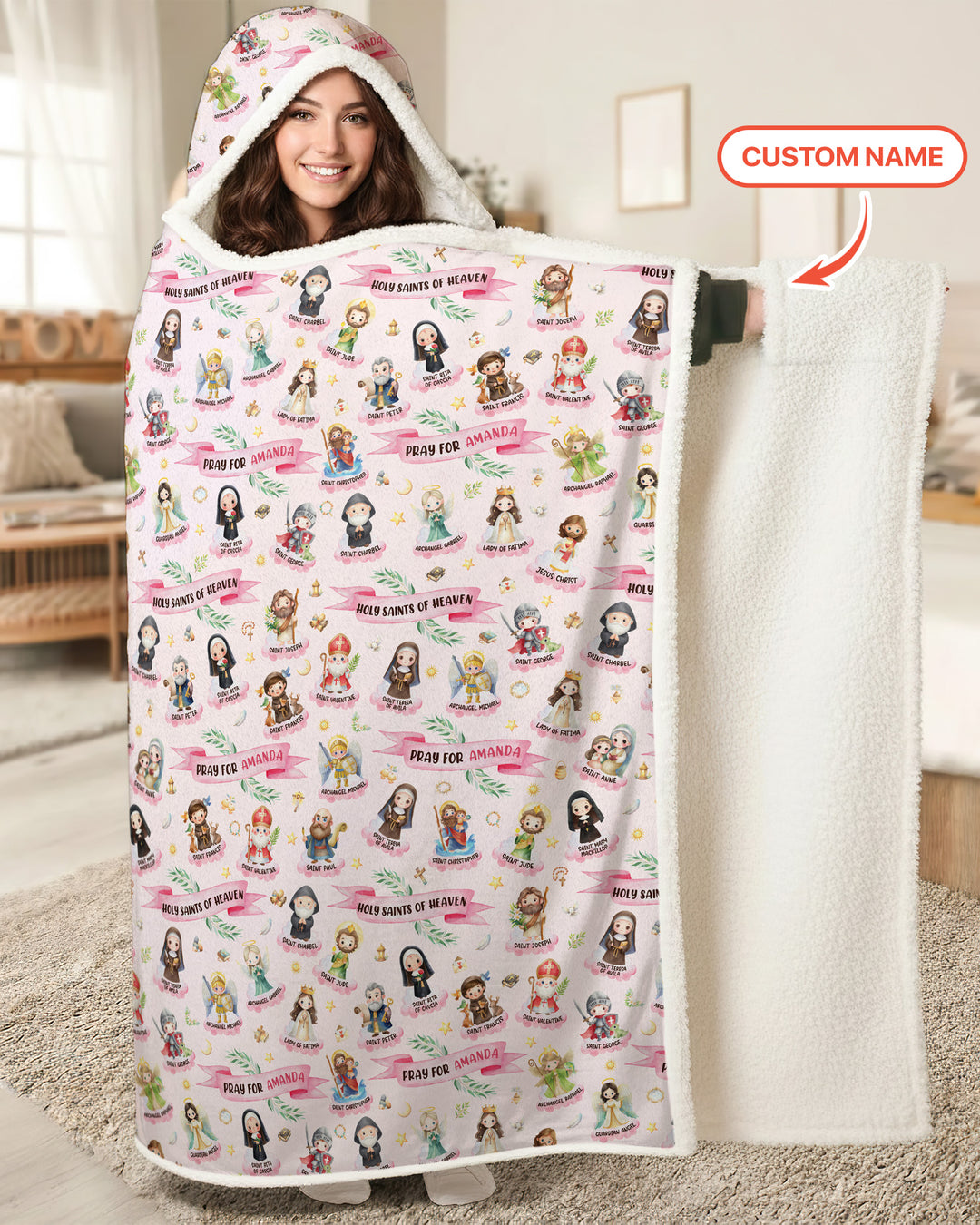 Holy Saints of Heaven Custom Name Bamboo Wearable Hooded Blanket