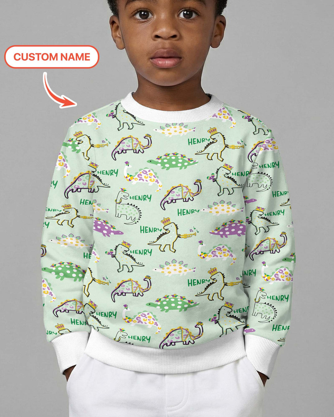 Custom Name Mardi Gras Saurus Crewneck Sweatshirt