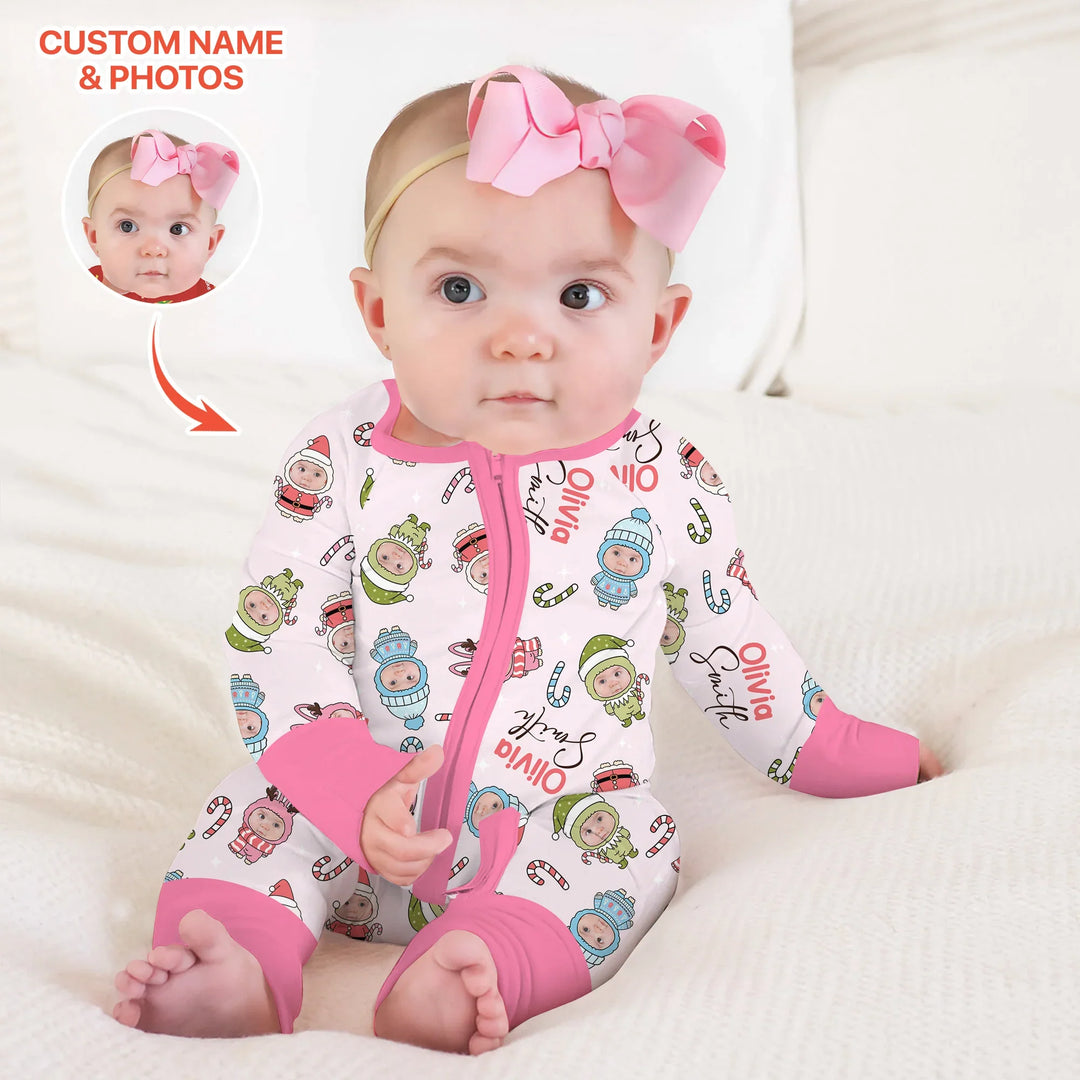 Custom Baby Photo Christmas Bear Convertible Zippy