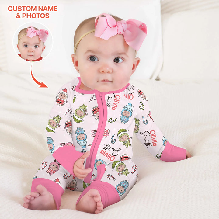 Custom Baby Photo Christmas Bear Convertible Zippy