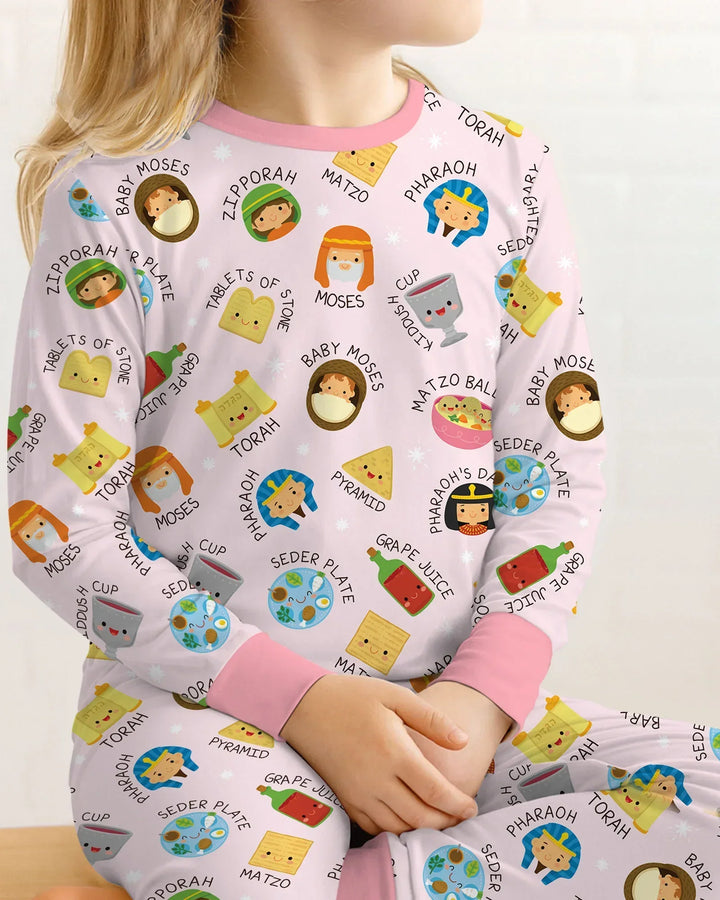 Cute Passover Characters Two Piece Long Sleeve Pajama Set