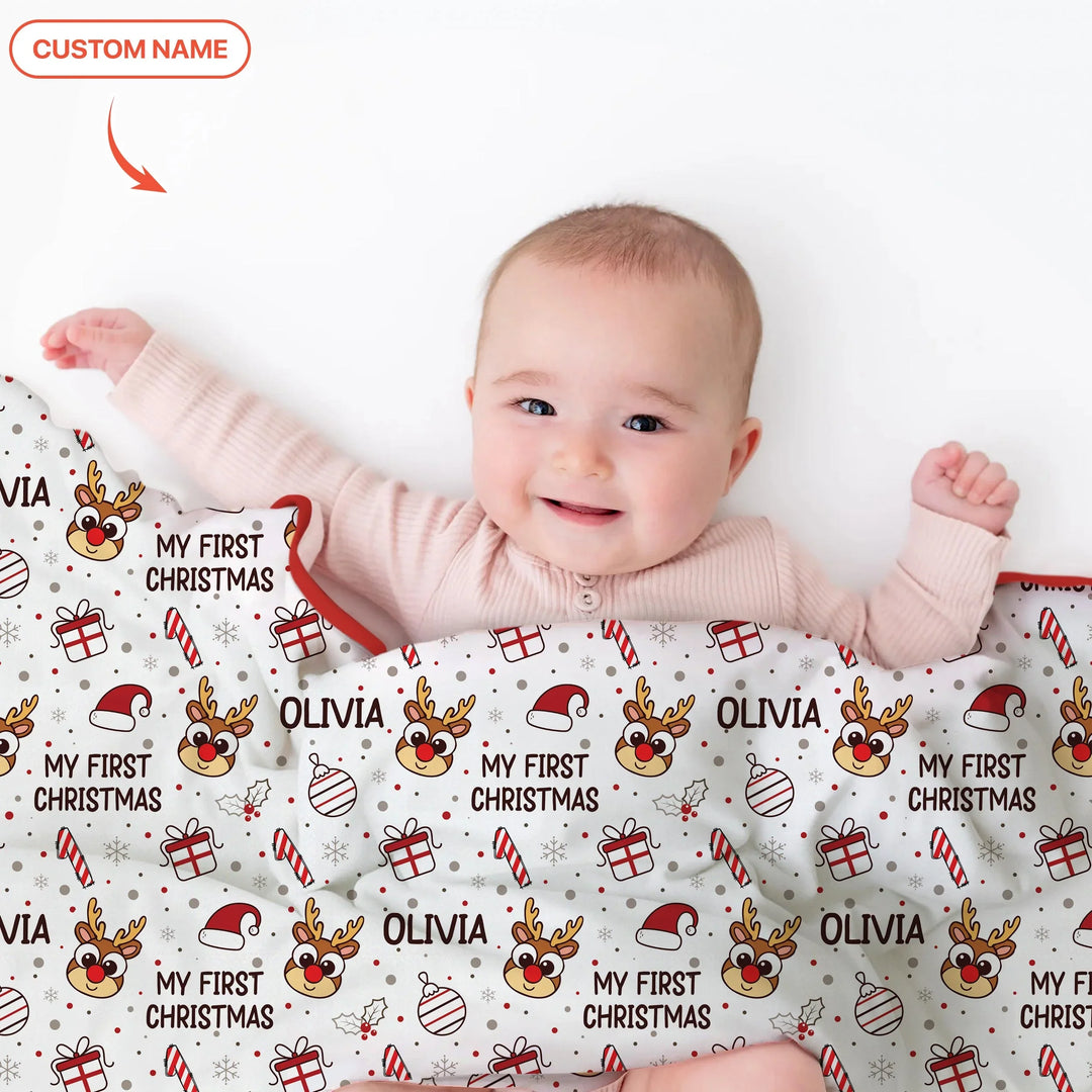 Reindeer Doodle My First Christmas Baby Blanket