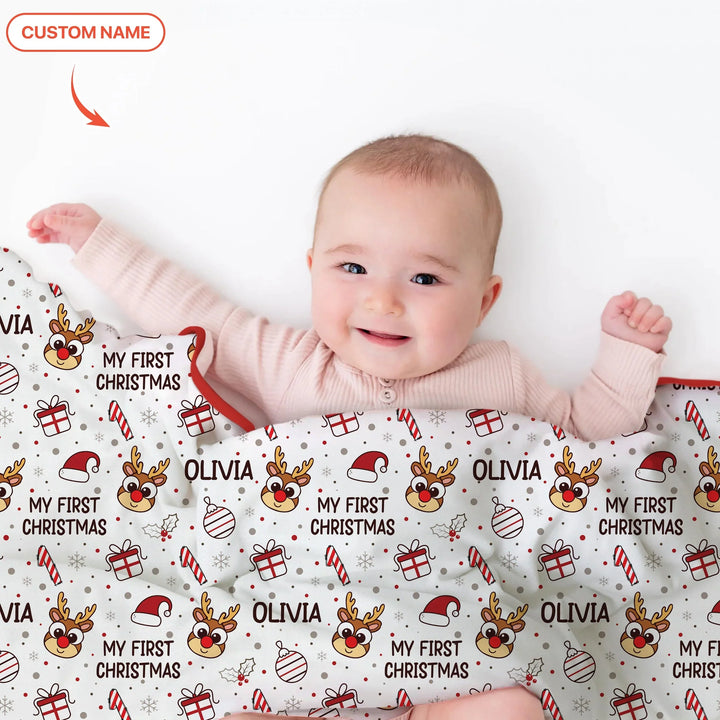 Reindeer Doodle My First Christmas Baby Blanket