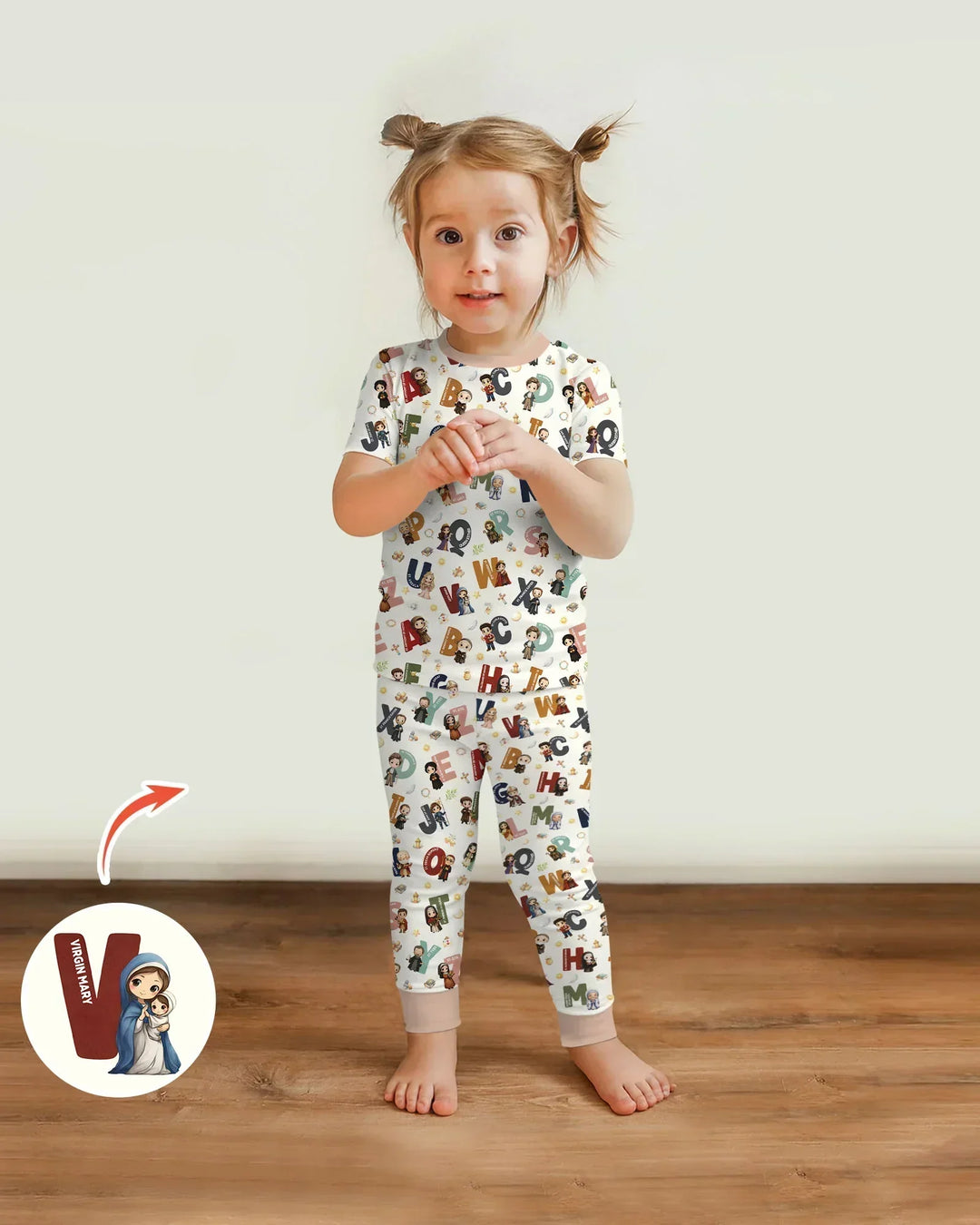 Catholic Saint ABCs Two Piece Short Sleeve Pajama Set