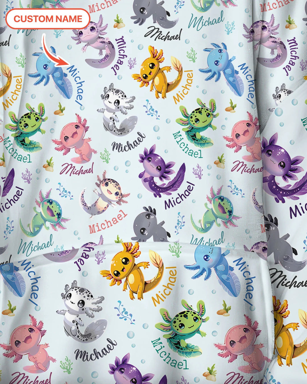 I Love You Axolotl Custom Name Blanket Hoodie