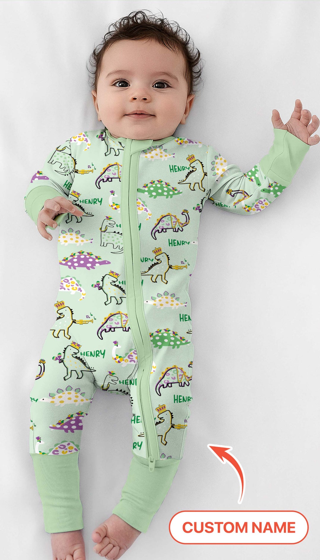 Custom Name Mardi Gras Saurus Convertible Zippy