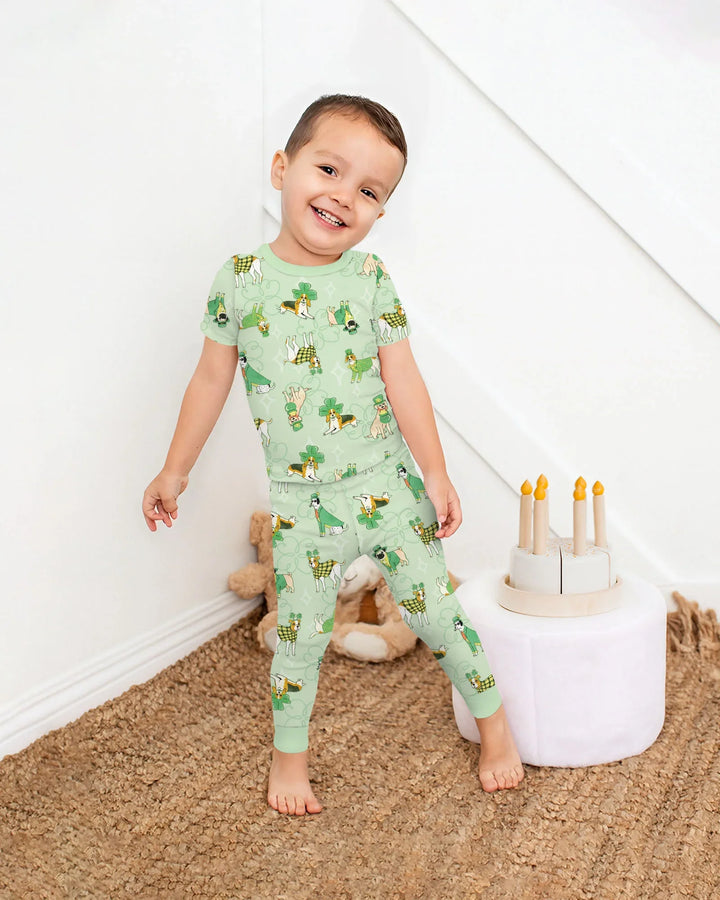 St. Patrick's Day Puppies Two Piece Short Sleeve Pajama Set