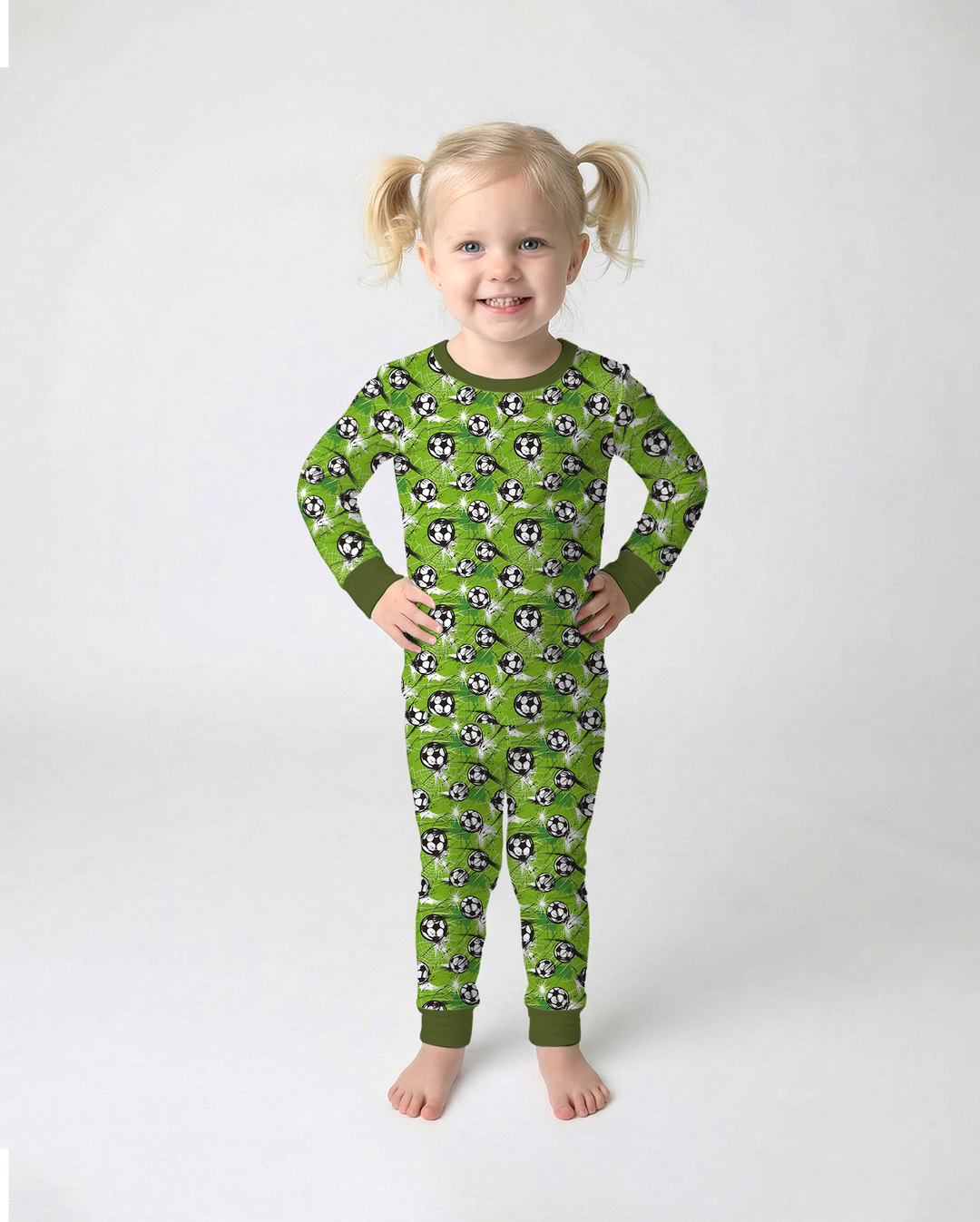 Green Soccer Energy Bamboo Two Piece Long Sleeve Pajama Set