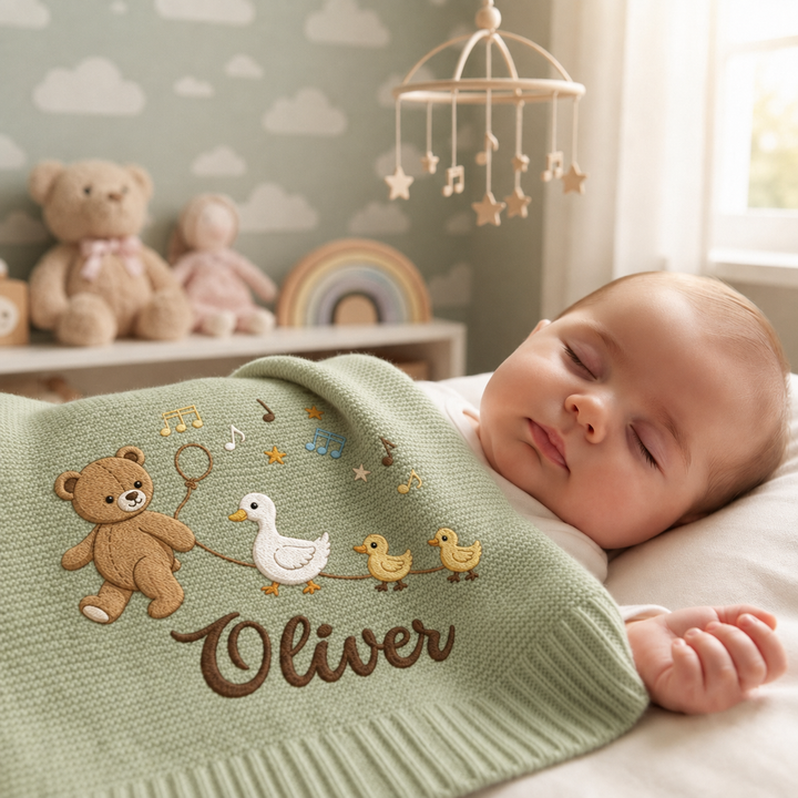 Cutie Teddy Embroidered Baby Cotton Blanket
