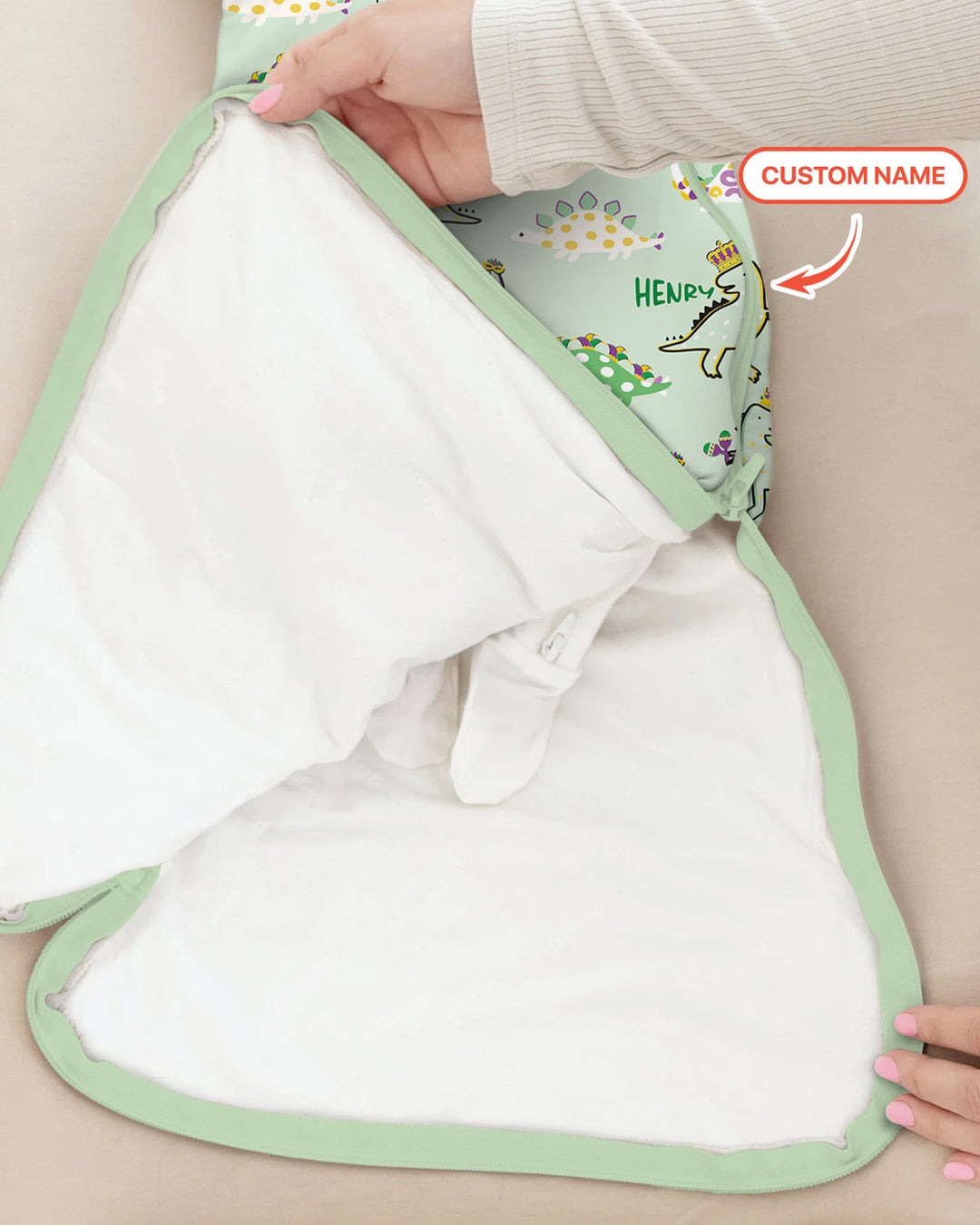 Custom Name Mardi Gras Saurus Sleep Bag