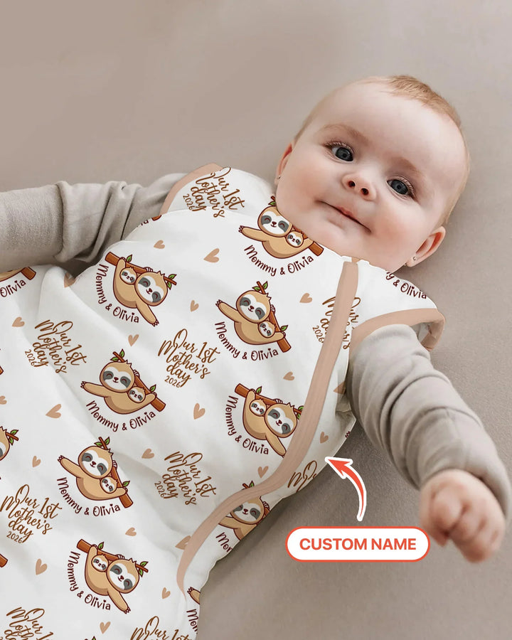 Custom Name Mama & Baby Sloth – Our First Mother’s Day 2026 Bamboo Sleep Bag