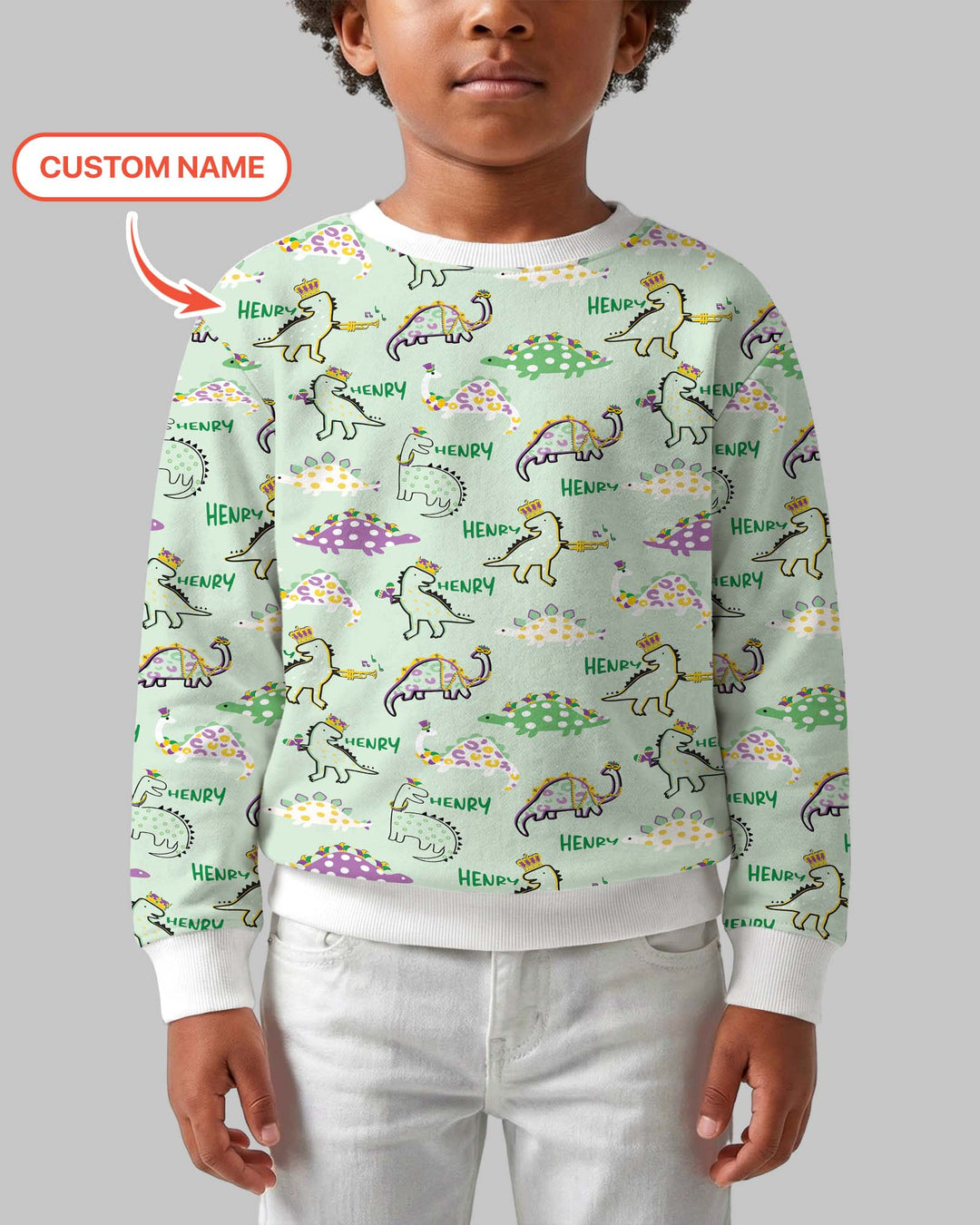 Custom Name Mardi Gras Saurus Crewneck Sweatshirt