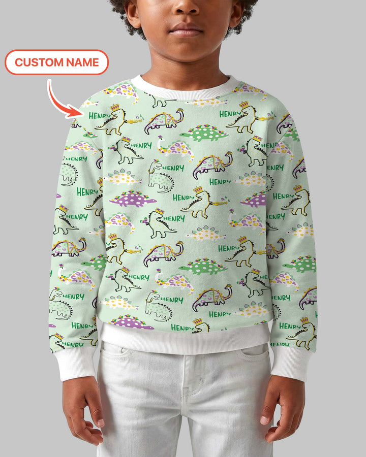 Custom Name Mardi Gras Saurus Crewneck Sweatshirt