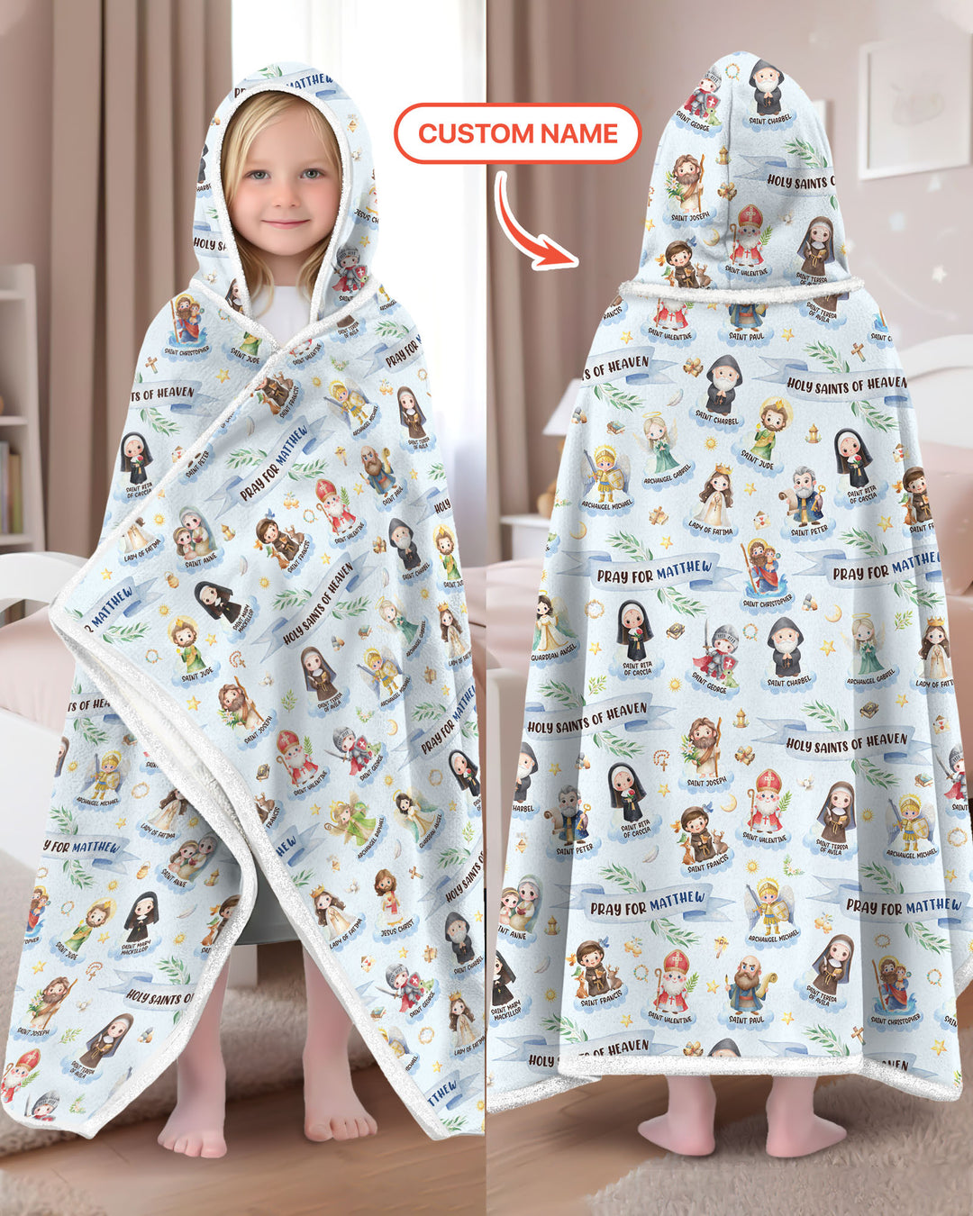 Holy Saints of Heaven Custom Name Bamboo Wearable Hooded Blanket
