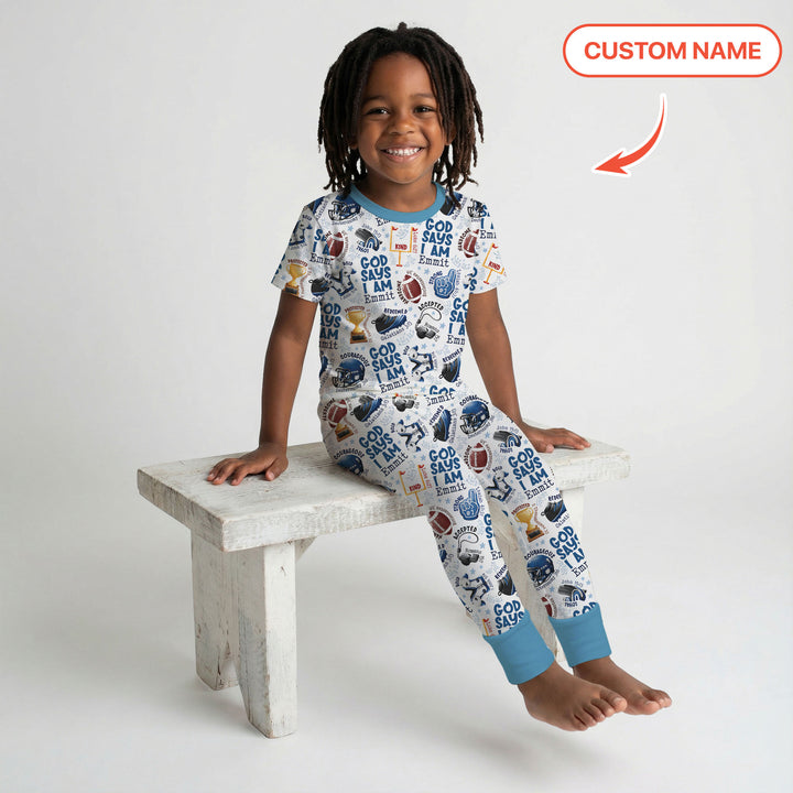 God Says I Am Touch Down Time Custom Name Two Piece Short Sleeve Pajama Set