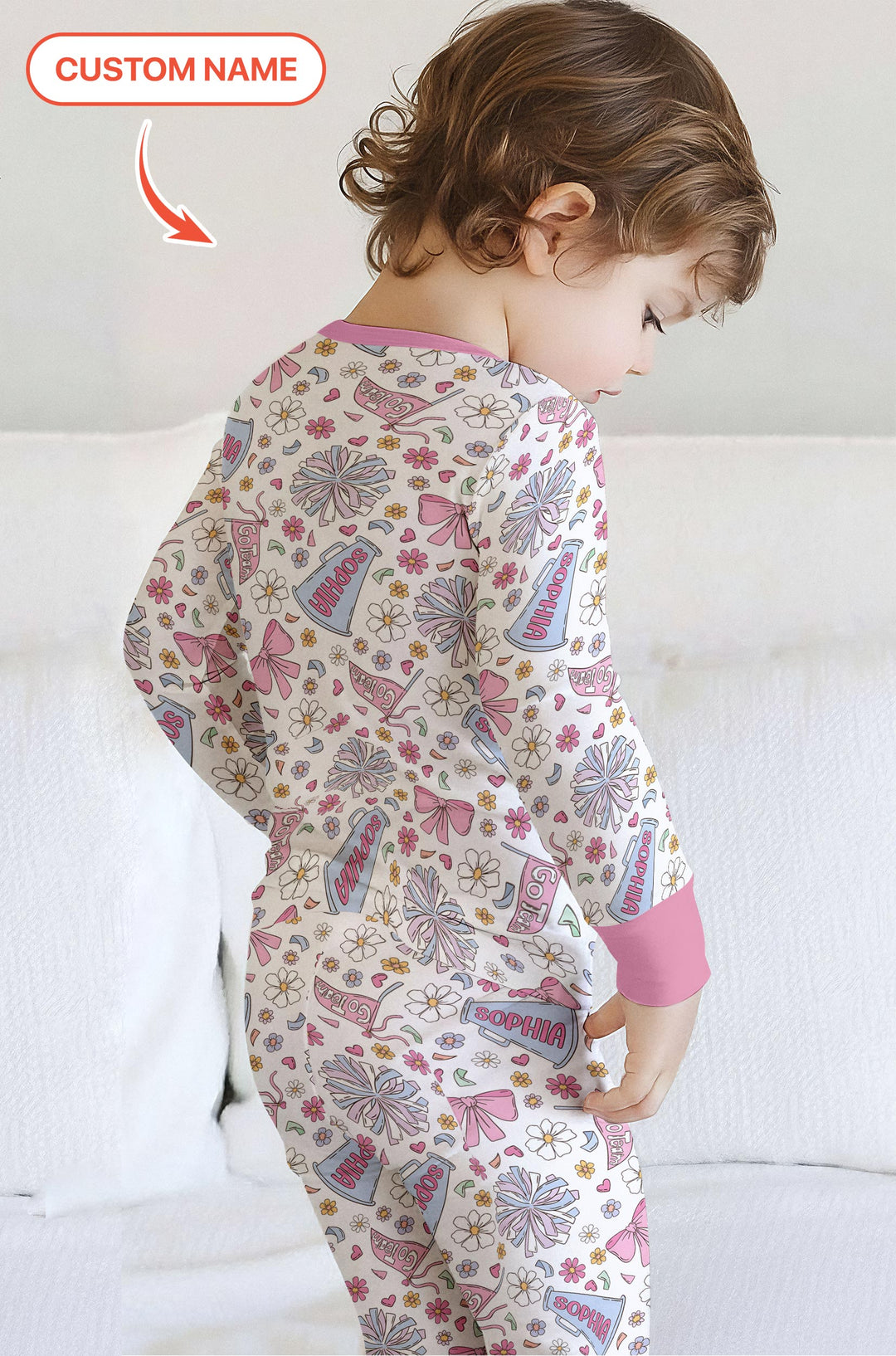 Custom Name Pastel Cheerleader Two Piece Long Sleeve Pajama Set