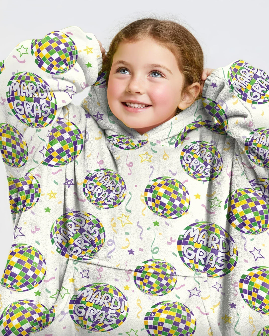 Mardi Gras Disco Ball Wearable Blanket Hoodie