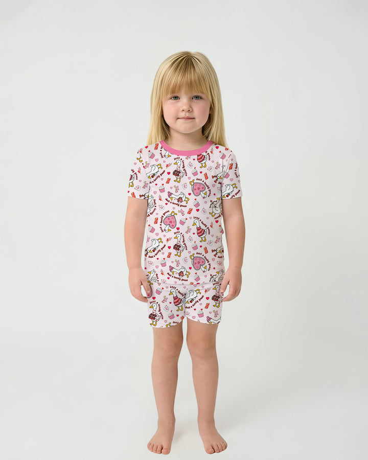 Valentine Silly Goose Two Piece Short Sleeve Shorts Pajama Set
