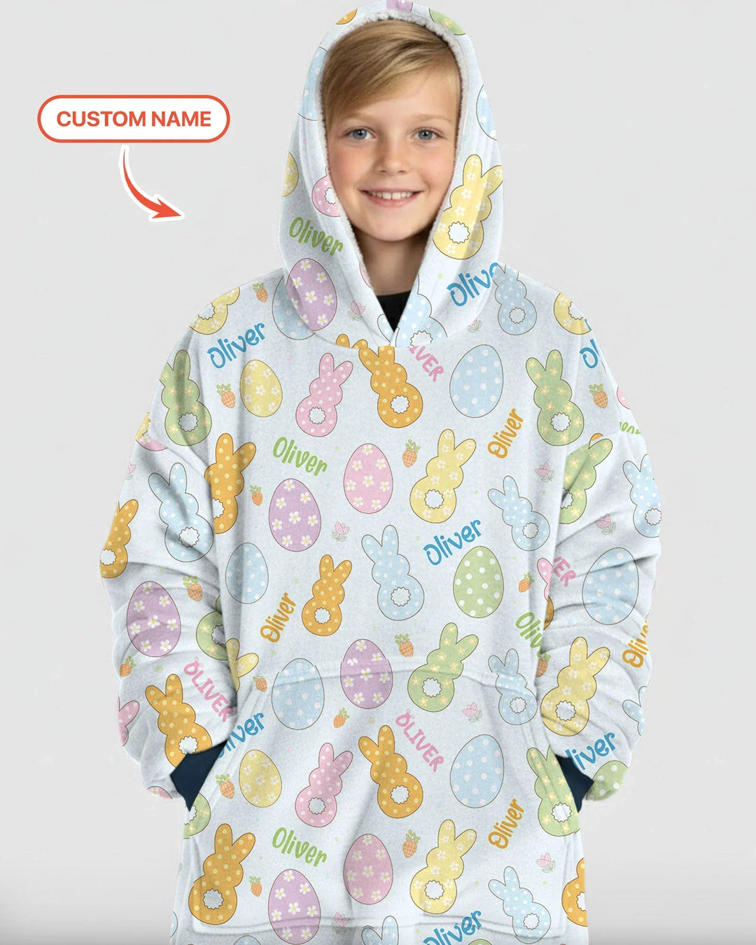 Custom Name Spring Pastel Easter Blanket Hoodie
