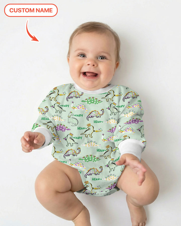 Custom Name Mardi Gras Saurus Bubble Romper