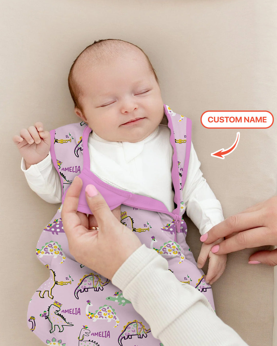 Custom Name Mardi Gras Saurus Sleep Bag