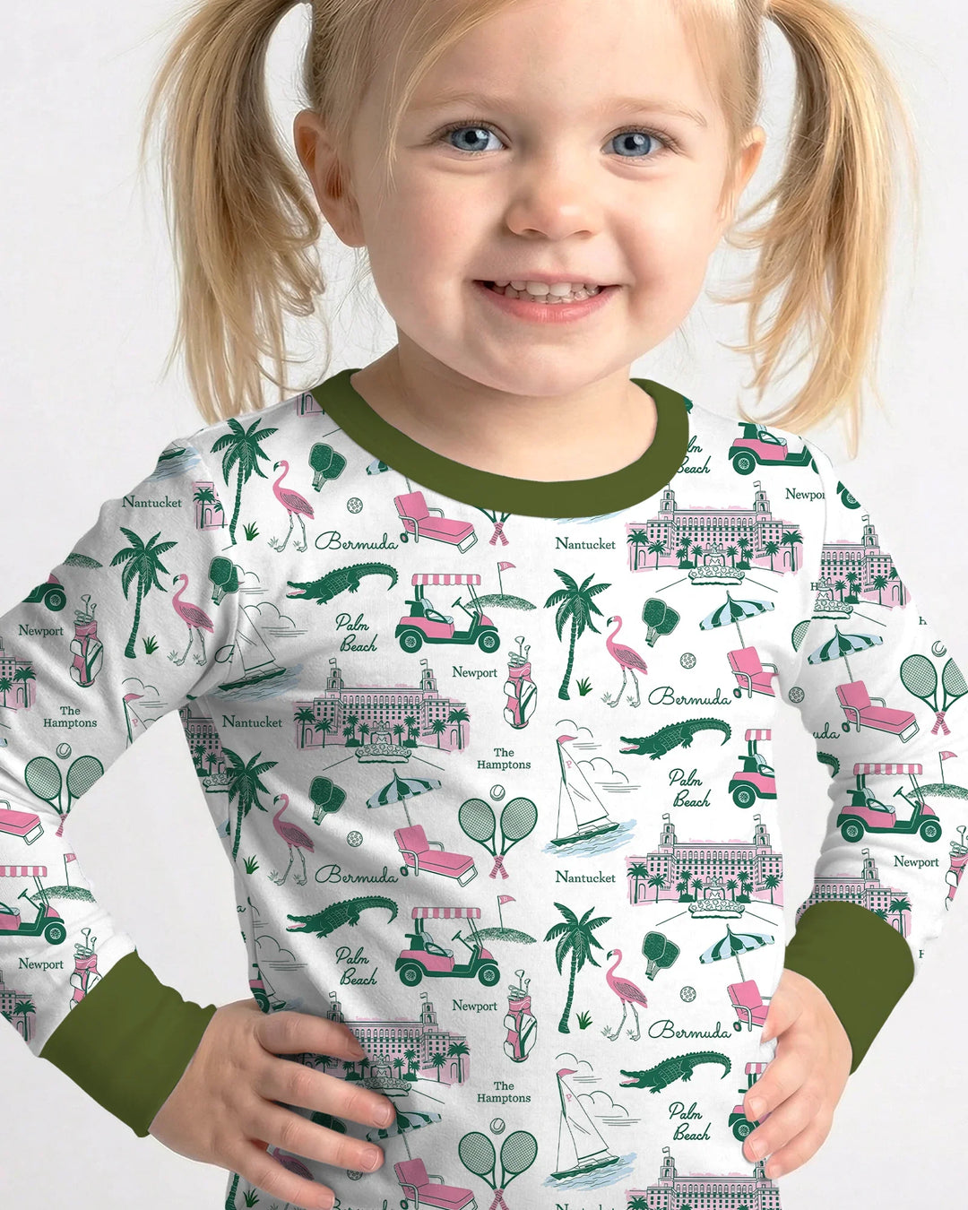 Conjunto de pijama de dos piezas de bambú de manga larga estilo Preppy Palm Getaway