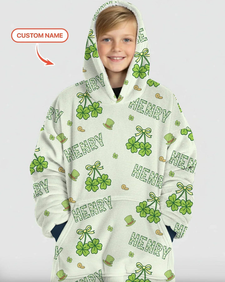 Custom Name Lucky Little Shamrock Blanket Hoodie