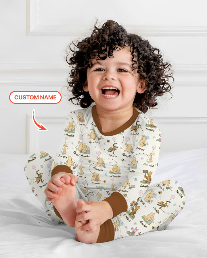 Once Upon A Bear Custom Name Two Piece Long Sleeve Pajama Set