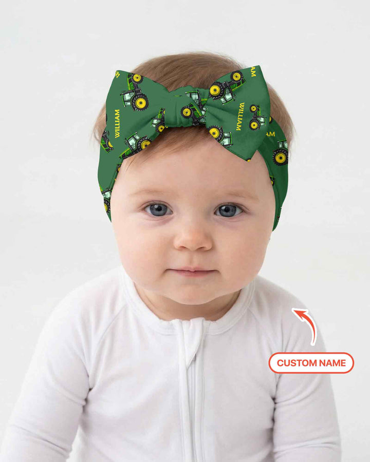 Custom Name Green Tractors Matching Daddy & Me Headband