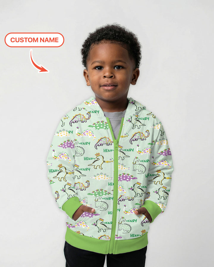 Custom Name Mardi Gras Saurus Zip Hoodie