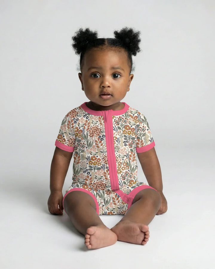 Autumn Meadow Botanicals Pijama corto de bambú con cremallera