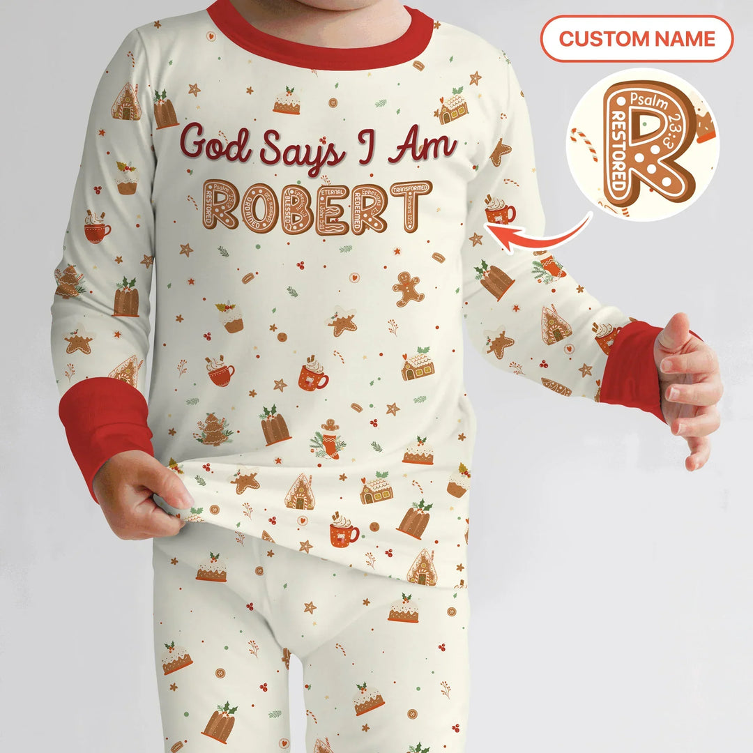 GingerBread God Says I Am Custom Name Two Piece Long Sleeve Pajama Set