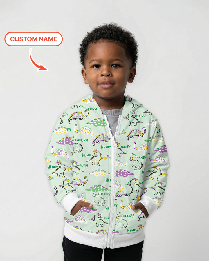 Custom Name Mardi Gras Saurus Zip Hoodie
