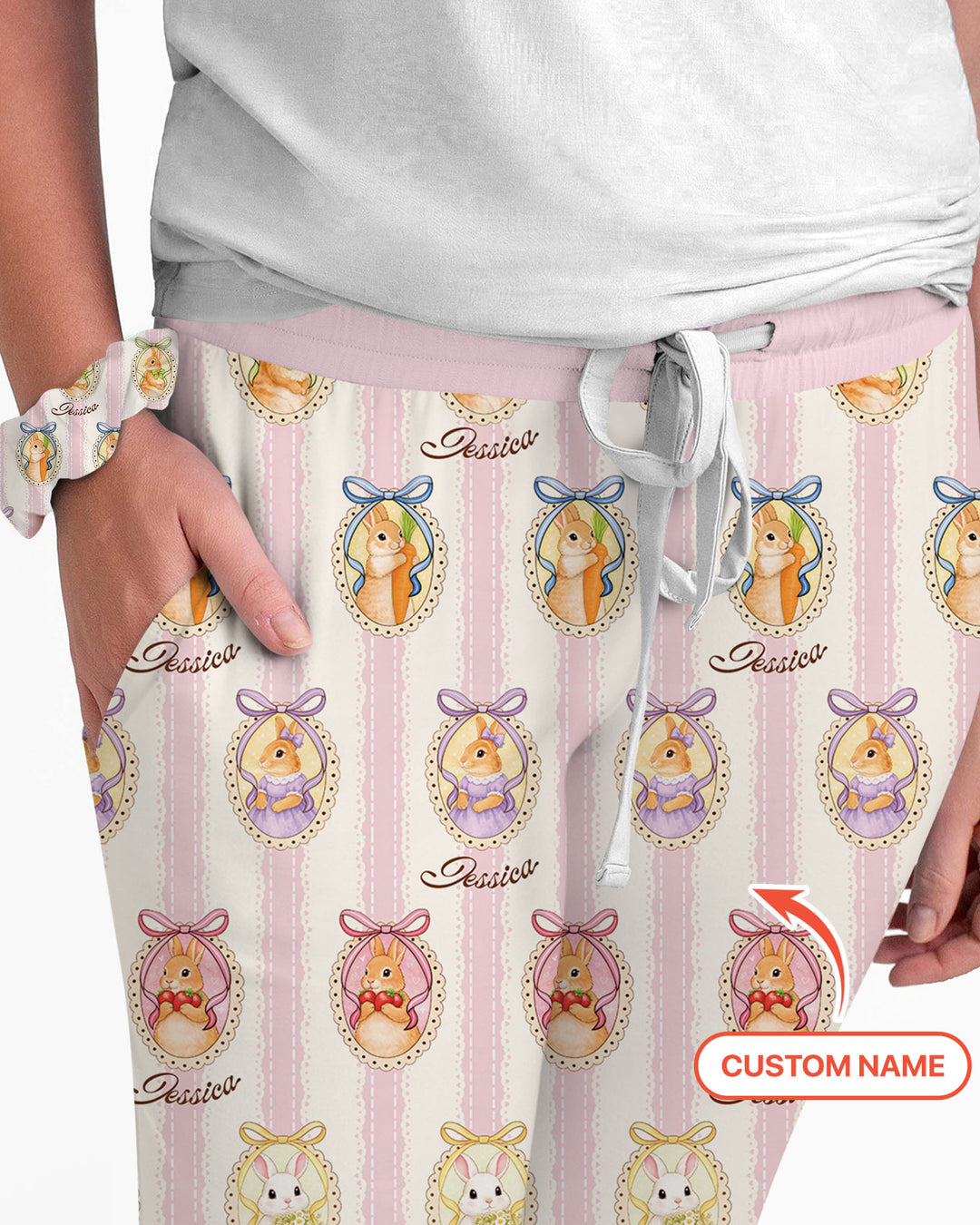 Custom Name Vintage Easter Bunny Women Pajama Set