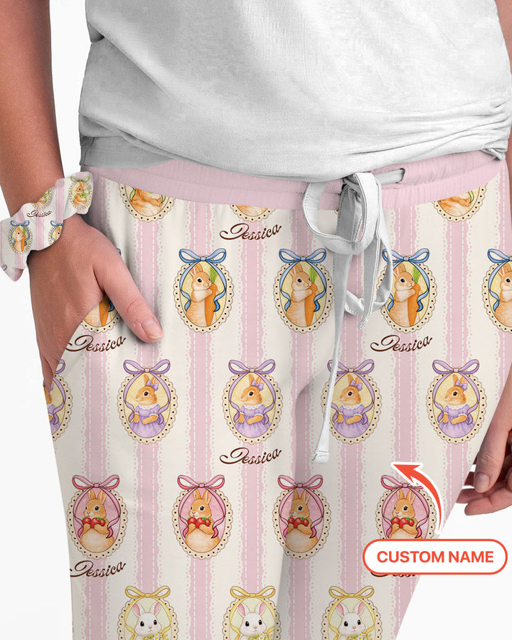 Custom Name Vintage Easter Bunny Women Pajama Set