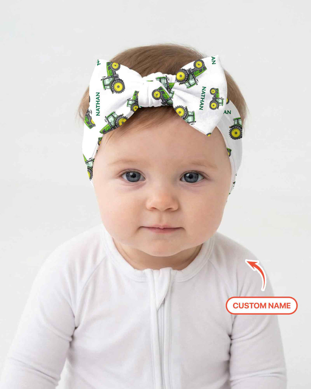 Custom Name Green Tractors Matching Daddy & Me Headband