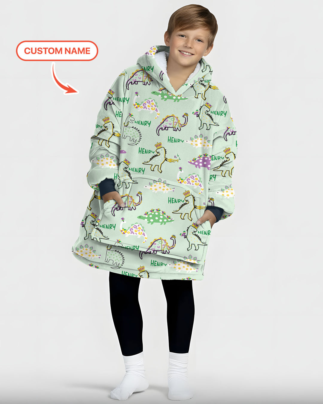 Custom Name Mardi Gras Saurus Wearable Blanket Hoodie