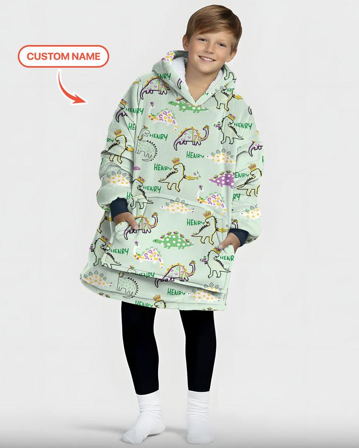Custom Name Mardi Gras Saurus Wearable Blanket Hoodie