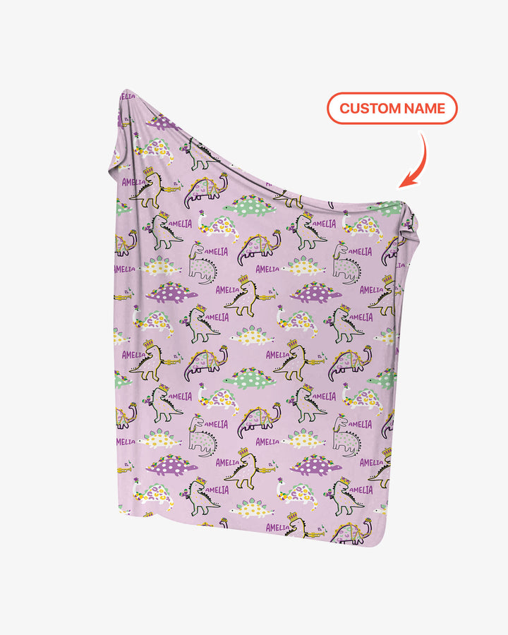 Custom Name Mardi Gras Saurus Swaddle Blanket
