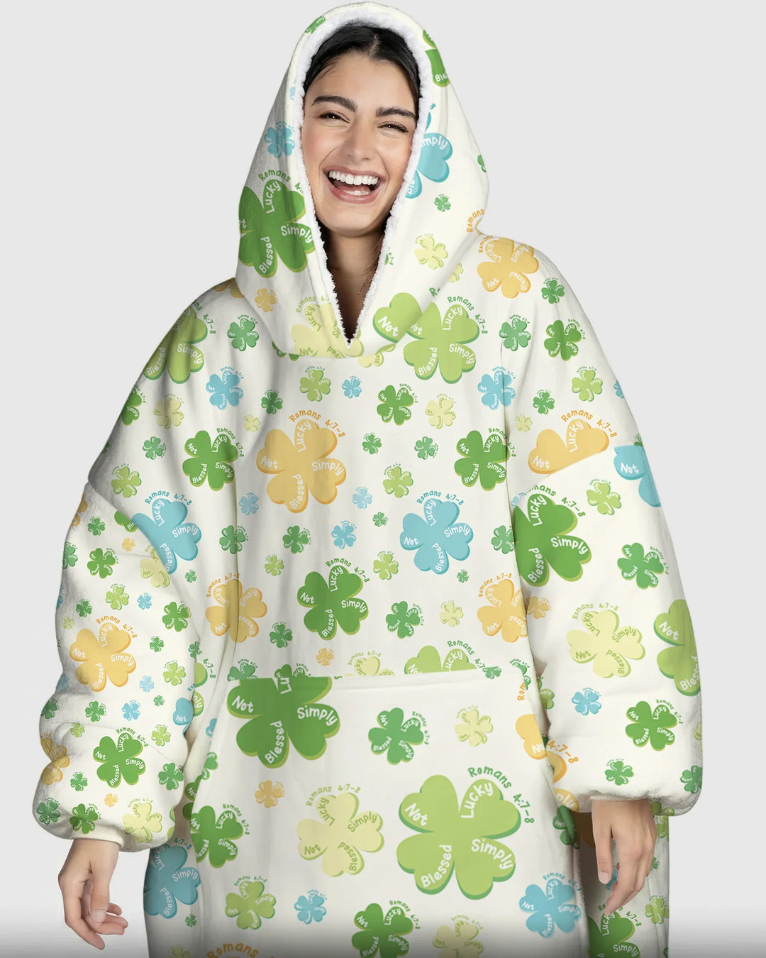 Shamrocks Print St. Patrick's Day Wearable Blanket Hoodie