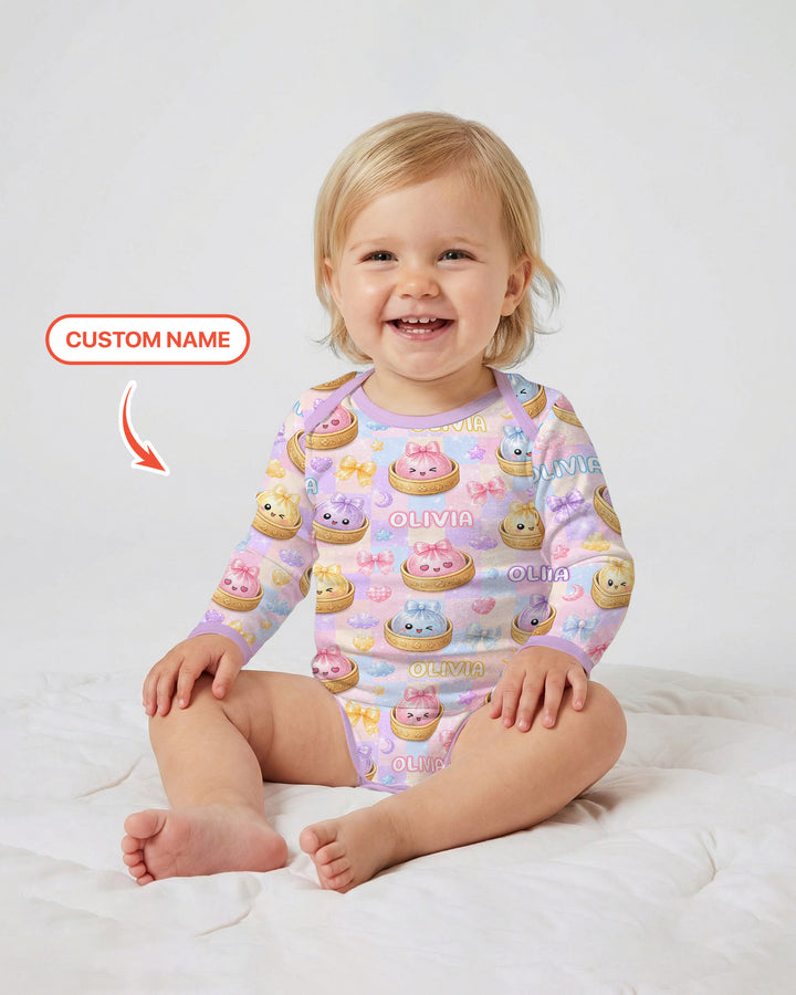 Custom Name Coquette Glitter Dumpling Bamboo Bodysuit