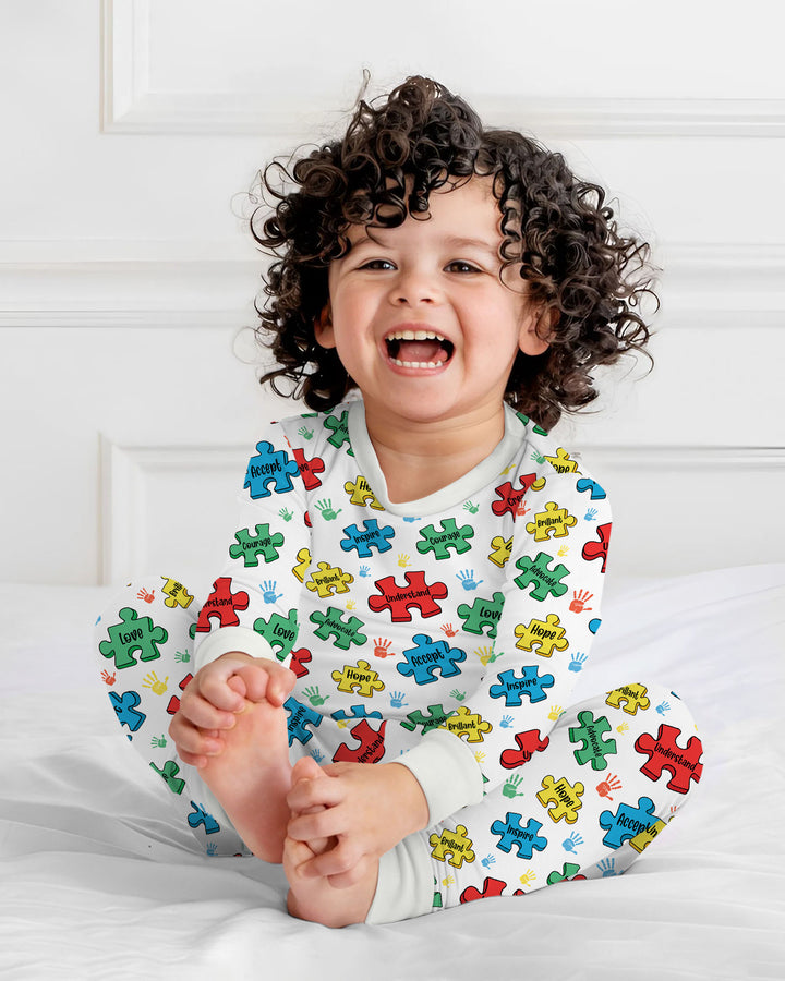 Puzzle You Are Two Piece Long Sleeve Pajama Set