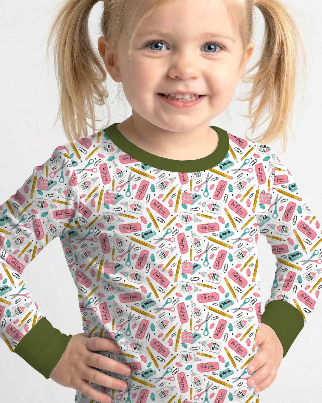 Pink Power School Supplies Bamboo Two Piece Long Sleeve Pajama Set